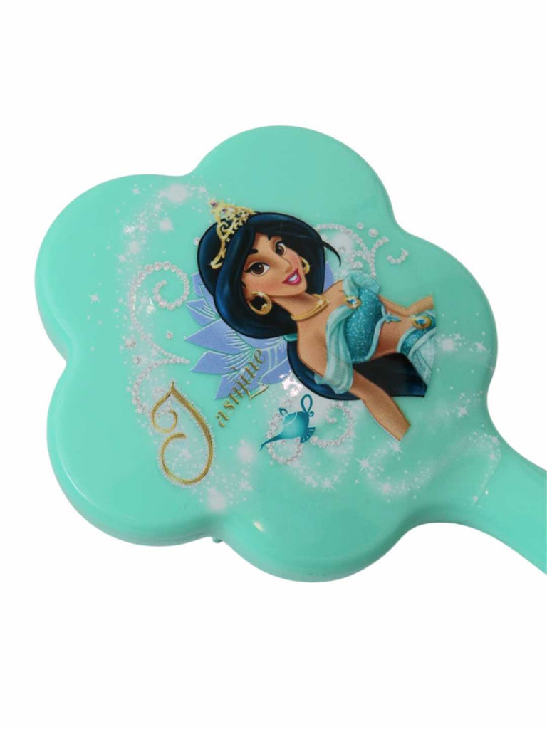 Yellow Bee Girls’ Disney Princess Jasmine Flower-Shaped Hairbrush-Aqua Blue-Close Up View