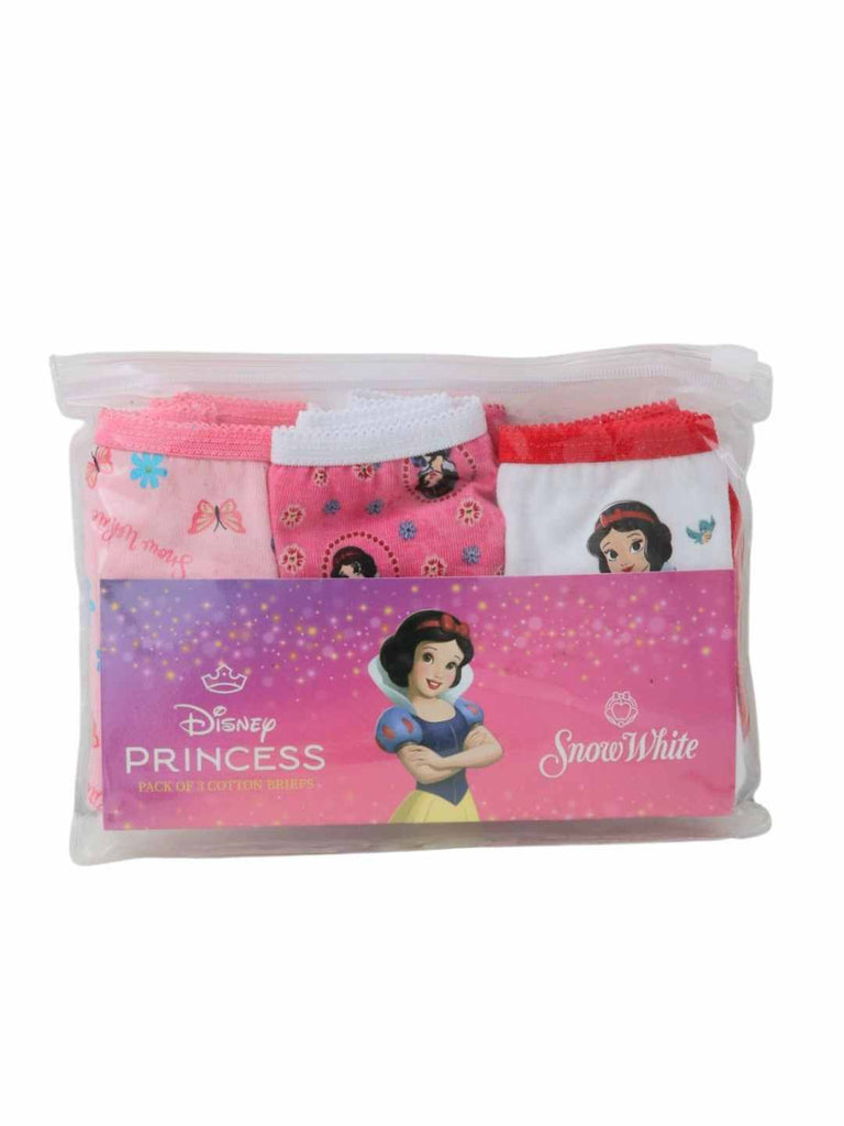  Front of Disney Princess Snow White underwear packaging, 3‑pack cotton briefs in a clear zip pouch.