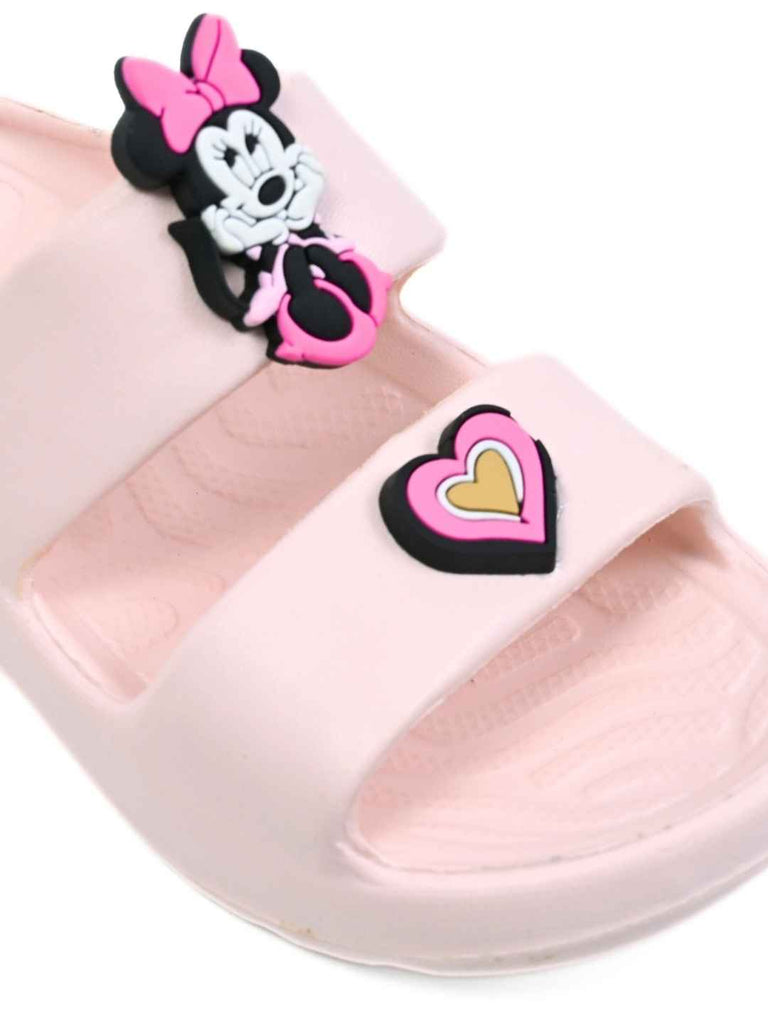 Yellow Bee Girls’ Disney Sandals – White Minnie & Daisy Duo with Heart & Star Charms- Close up view