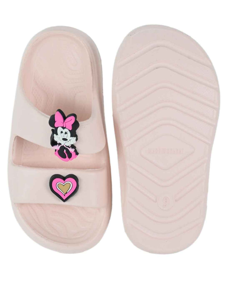 Yellow Bee Girls’ Disney Sandals – White Minnie & Daisy Duo with Heart & Star Charms-Front & Back View