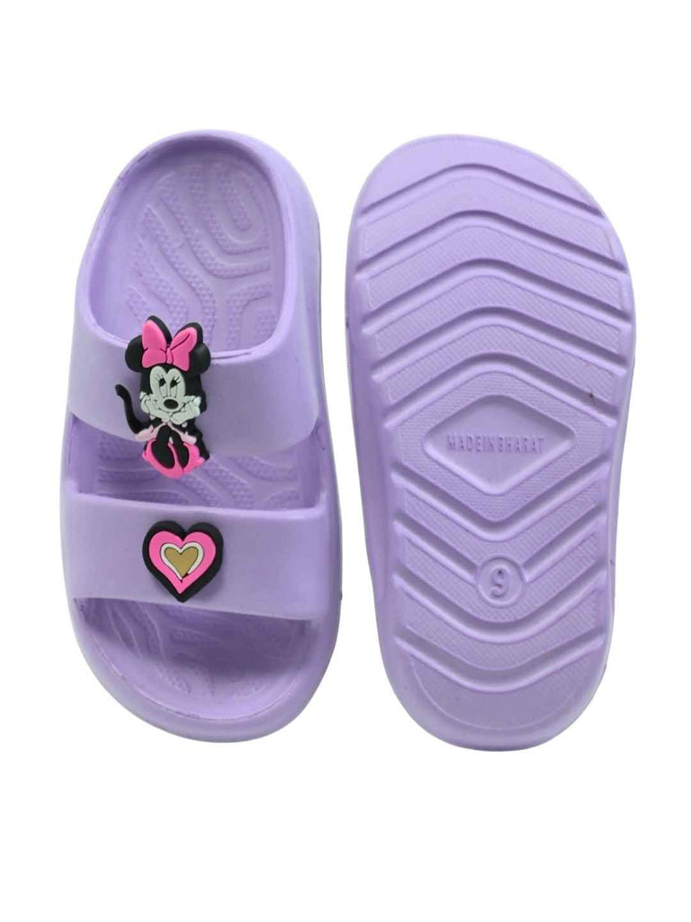 Yellow_Bee_Girls_Disney_Slides_Purple_Minnie_Daisy_Duo_with_Star_Heart_Charms_-_Top_And_Bottom_View