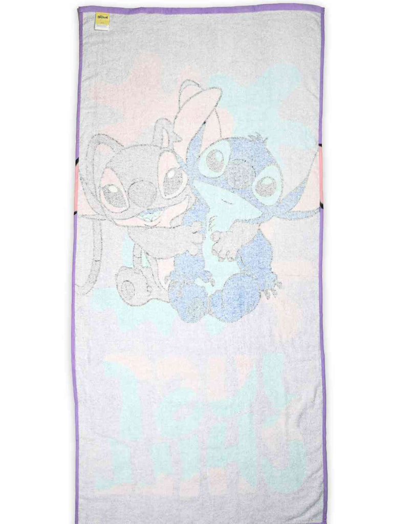 Yellow Bee Girls Disney Stitch & Angel Bath Towel With  “Just Chill” Design (400 GSM) - Purple, 28" X 58"- Back View