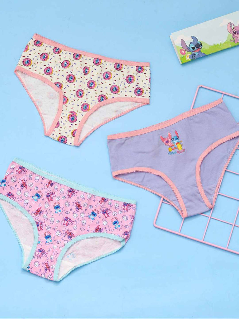 Yellow Bee Girl's Disney Stitch & Angel Print Cotton Underwear Set for Girls - Multi-Creative View