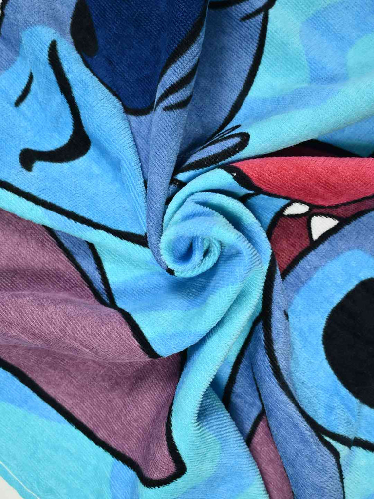 Yellow Bee Girl's Disney Stitch Bath Towel With Faces Design (300 GSM) - Blue, 28 X 58 Inches- Showing Fabric View