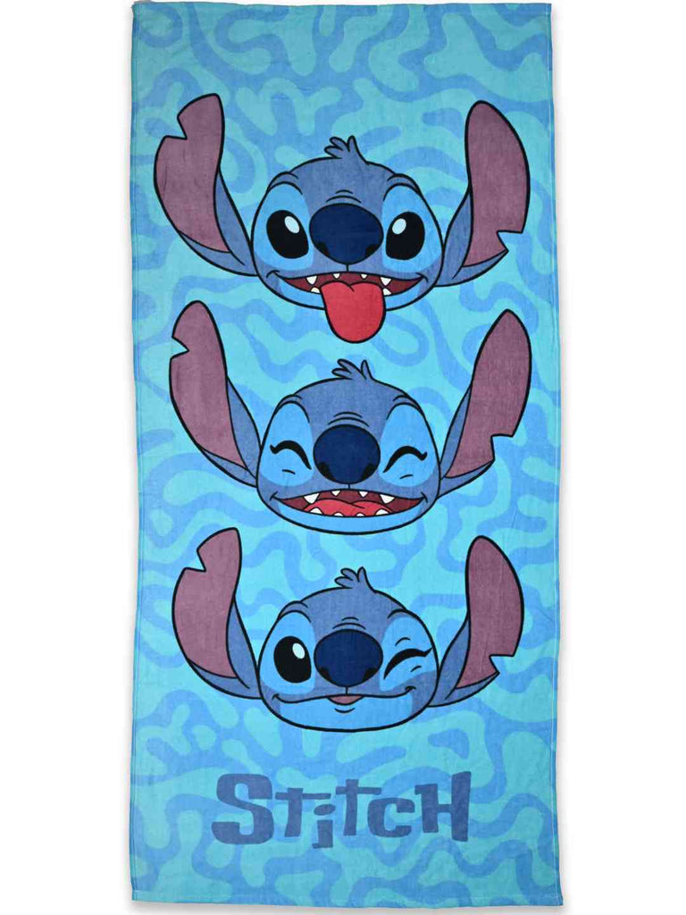 Yellow Bee Girl's Disney Stitch Bath Towel With Faces Design (300 GSM) - Blue, 28 X 58 Inches- Front View