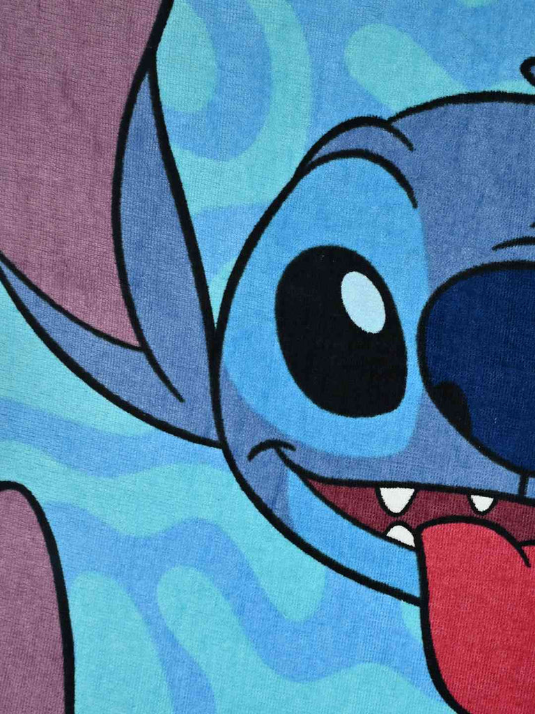 Yellow Bee Girl's Disney Stitch Bath Towel With Faces Design (300 GSM) - Blue, 28 X 58 Inches- Close up view