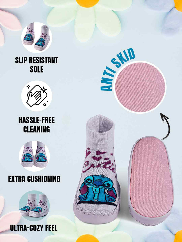 Yellow Bee Girls' Disney Stitch Cozy Leather Socks - Purple-Infographic-2