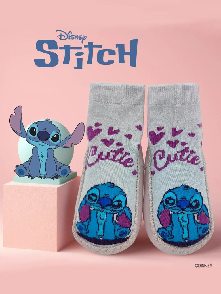 Yellow Bee Girls' Disney Stitch Cozy Leather Socks - Purple