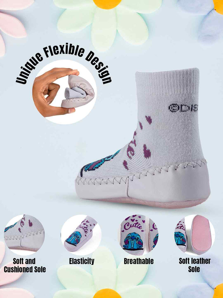 Yellow Bee Girls' Disney Stitch Cozy Leather Socks - Purple-Infographic-3