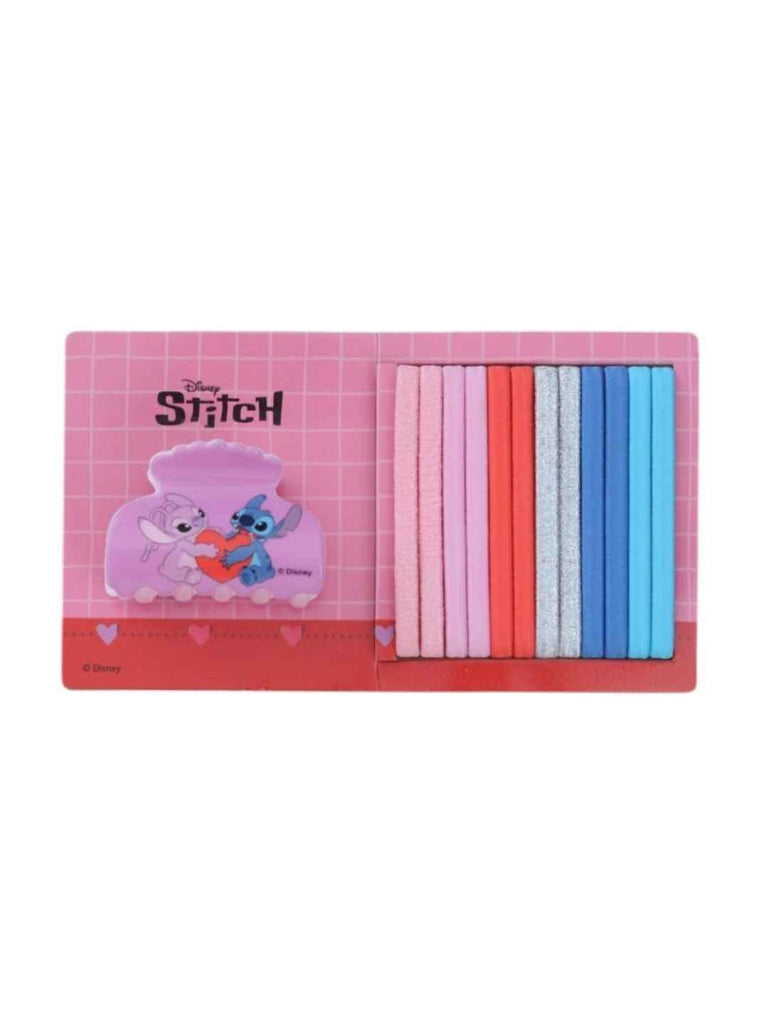 Yellow Bee Girls’ Disney Stitch Hair Accessory Gift Set – 13 Pieces, Pink & Blue- Front View