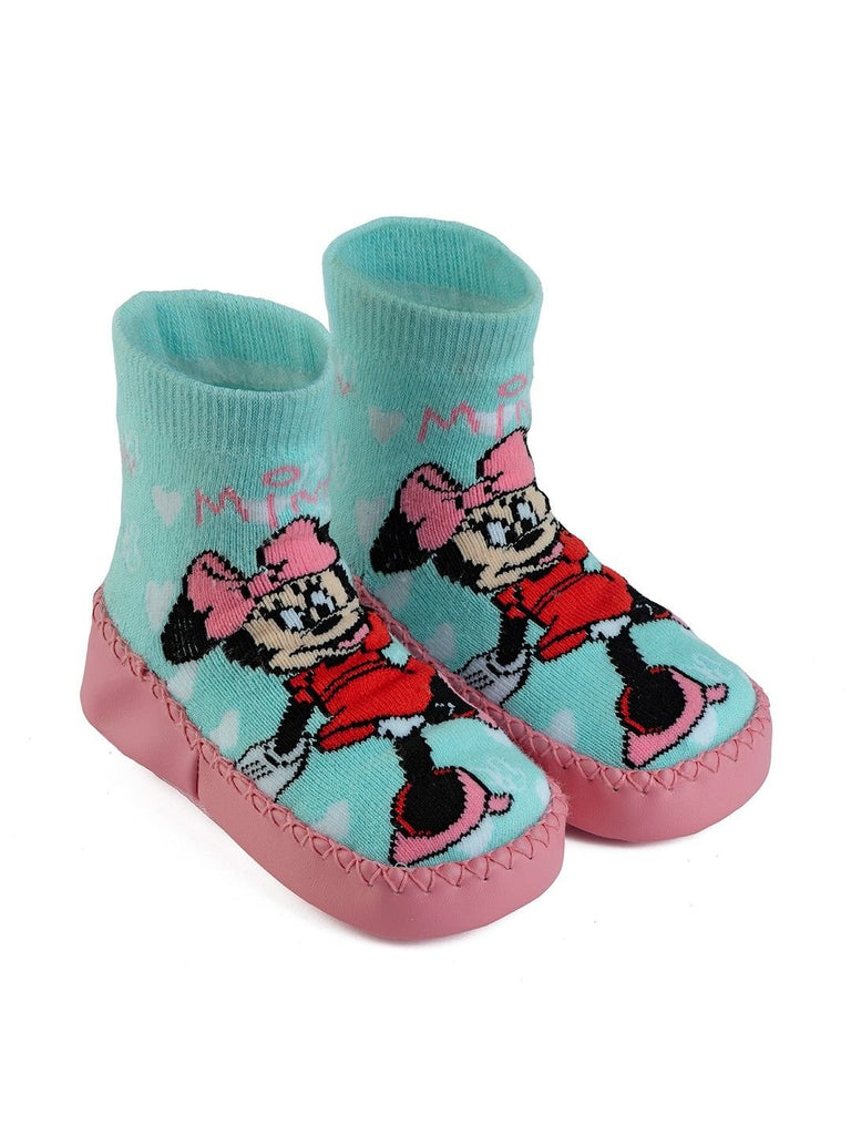 Yellow_Bee_Girls_Minnie_Mouse_Cozy_Leather_Socks_-_Aqua_Pink-_Side_View_1