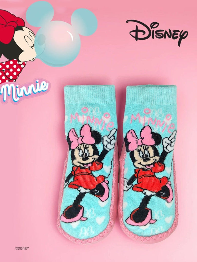 Yellow Bee Girls' Minnie Mouse Cozy Leather Socks - Aqua & Pink