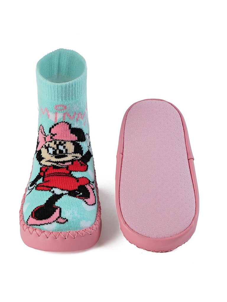 Yellow_Bee_Girls_Minnie_Mouse_Cozy_Leather_Socks_-_Aqua_Pink-_Front_Back_View_1