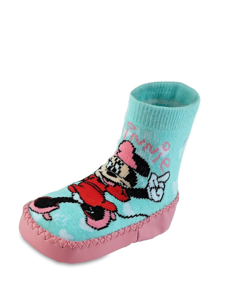 Yellow_Bee_Girls_Minnie_Mouse_Cozy_Leather_Socks_-_Aqua_Pink-_Side_Angle_View_1