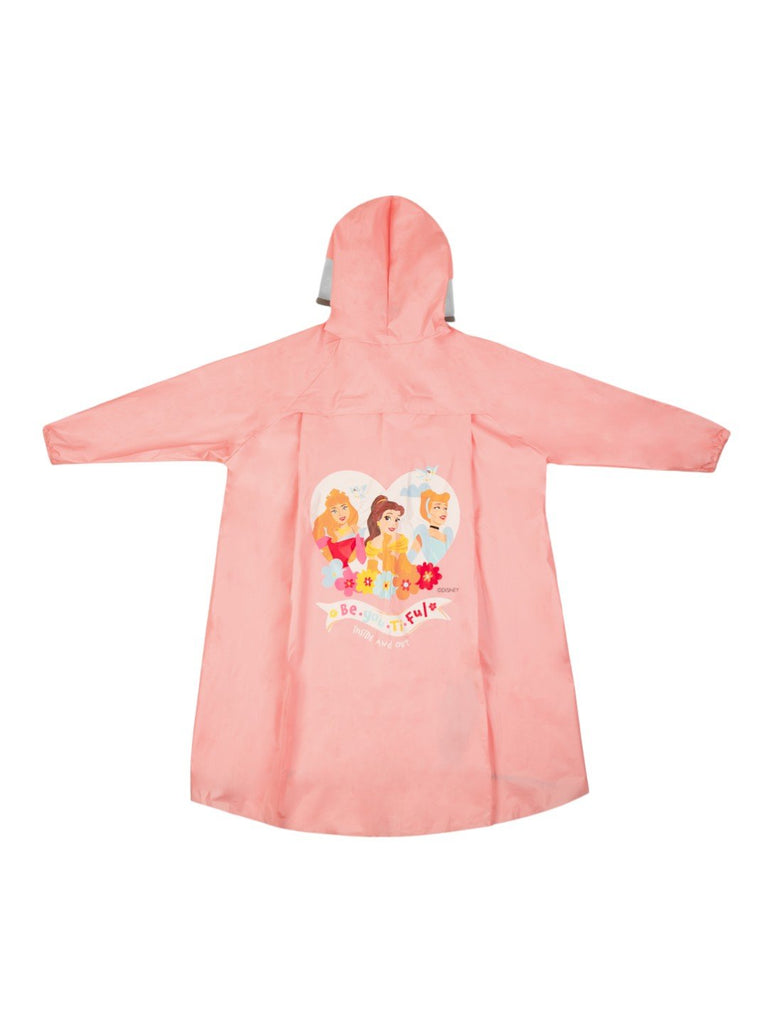Yellow Bee Girls' Pink Disney Raincoat Featuring with Ariel, Belle, Cinderella, Aurora Design- Back View View