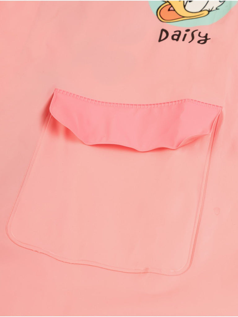 Yellow Bee Girls' Pink Disney Raincoat – Minnie Mouse, Daisy Duck & Figaro “Friends Forever” Design- Pocket Closeup