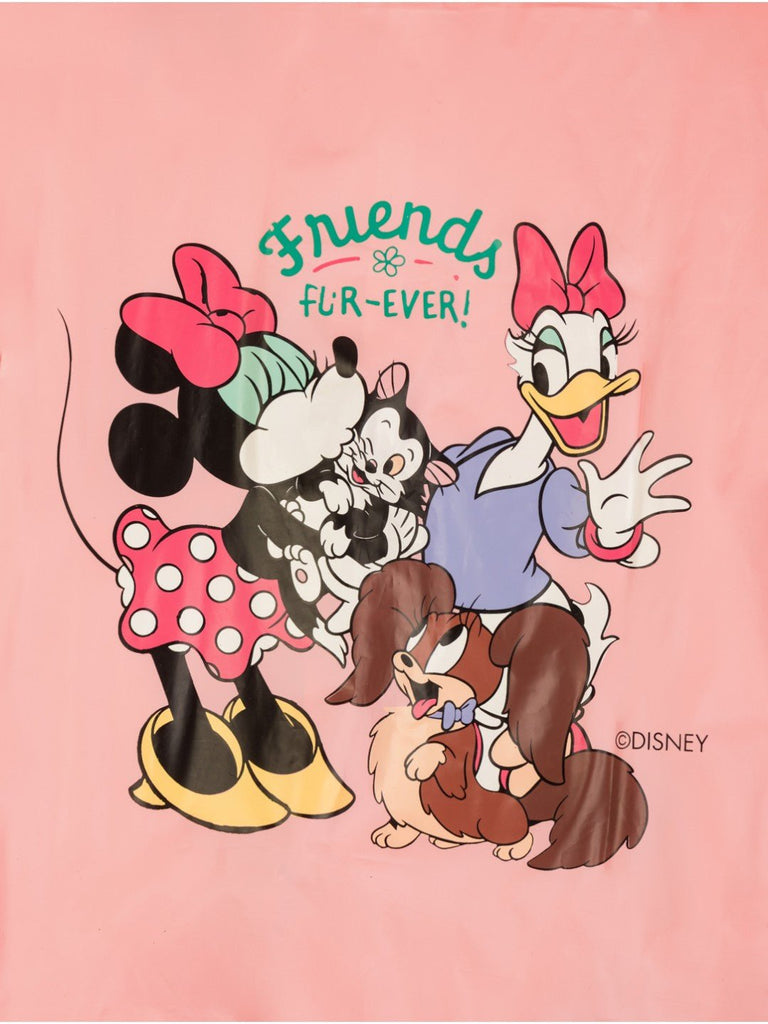 Yellow Bee Girls' Pink Disney Raincoat – Minnie Mouse, Daisy Duck & Figaro “Friends Forever” Design- Back Print Close Up
