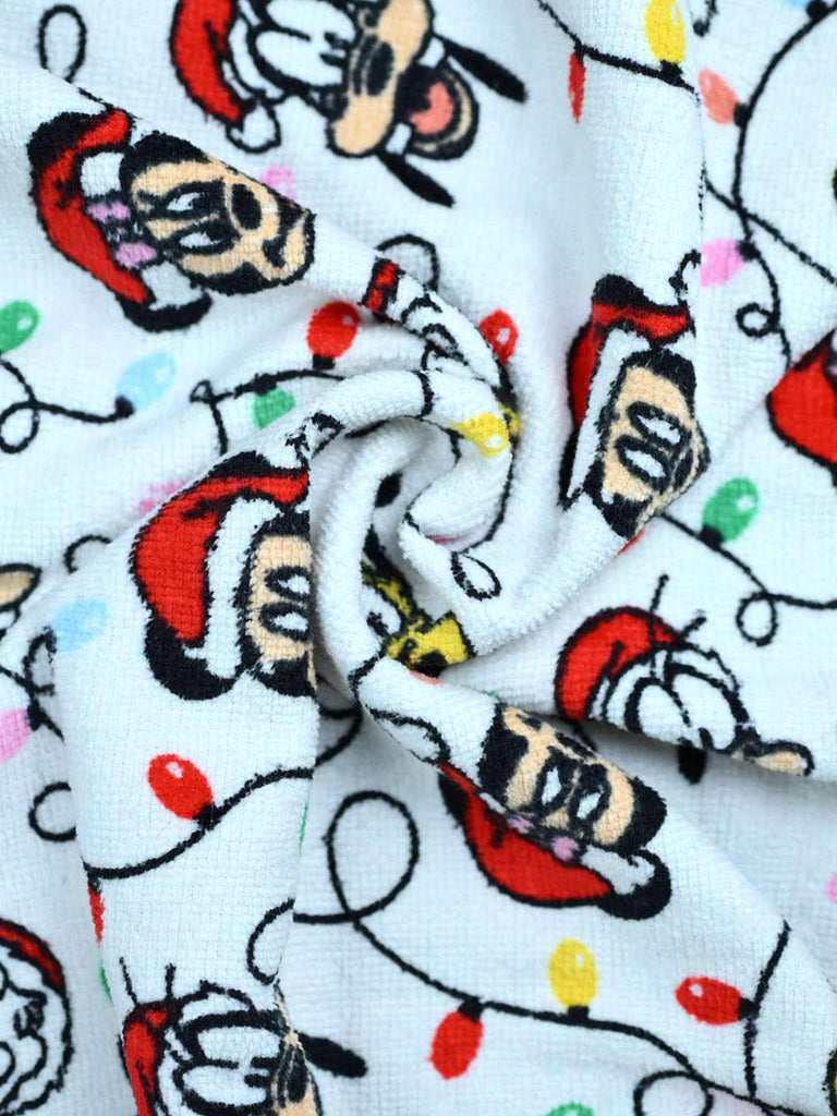 Yellow Bee Kids' Disney Mickey & Friends Towel with Festive Lights Design (300 GSM) - White , 38 x 64 Cm-Showing Fabric 