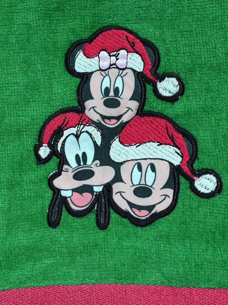 Yellow Bee Kid's Disney Mickey, Minnie & Pluto Towel with Santa Hat Design(300 GSM) - Green , 38 x 64 Cm-Close up View-1