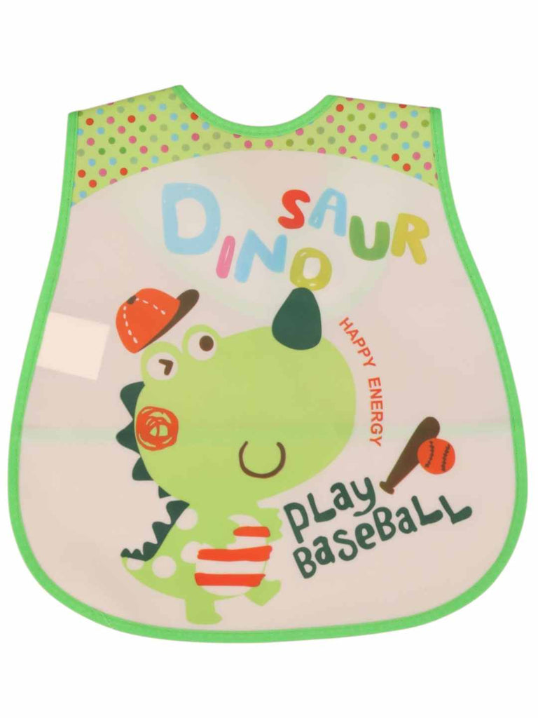 YellowBeeWaterproofBib_CuteDinosaurPlayingBaseball-FrontView1