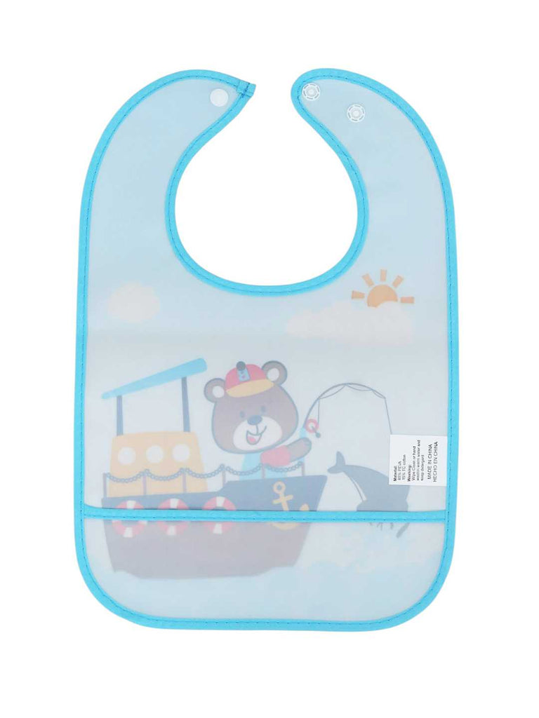 Baby Bib Combo – Fishing Bear on Blue Boat & Musical Frog & Friends - Back View