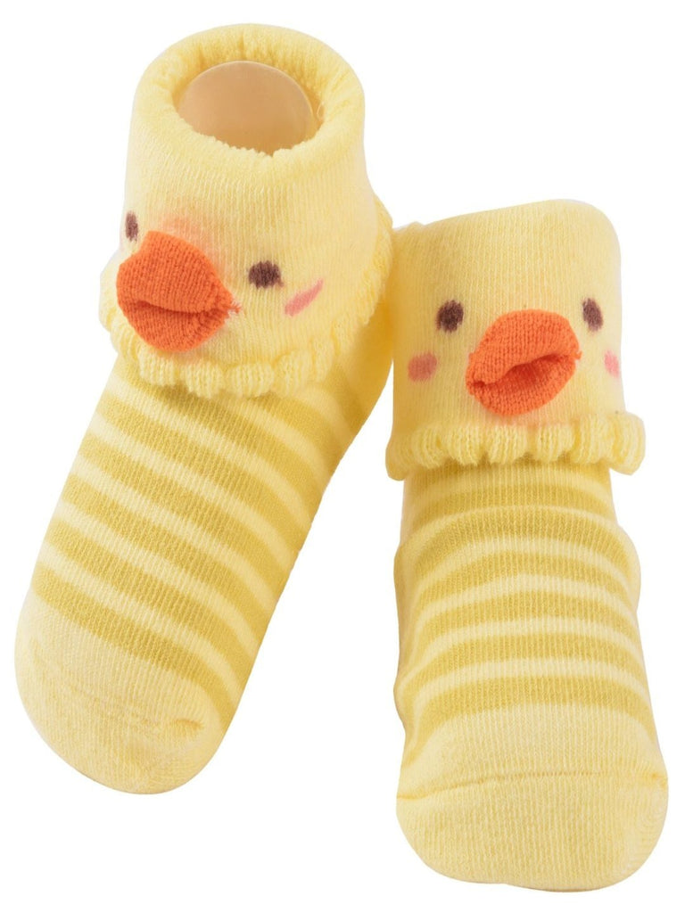 Yellow Duck Baby Socks with Stripes Upper View - Yellow Bee