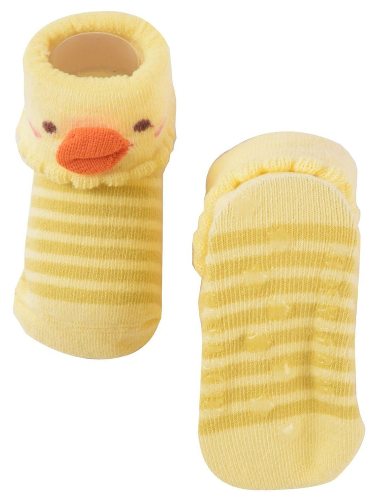 Yellow Duck Baby Socks with Stripes Front & Back View - Yellow Bee