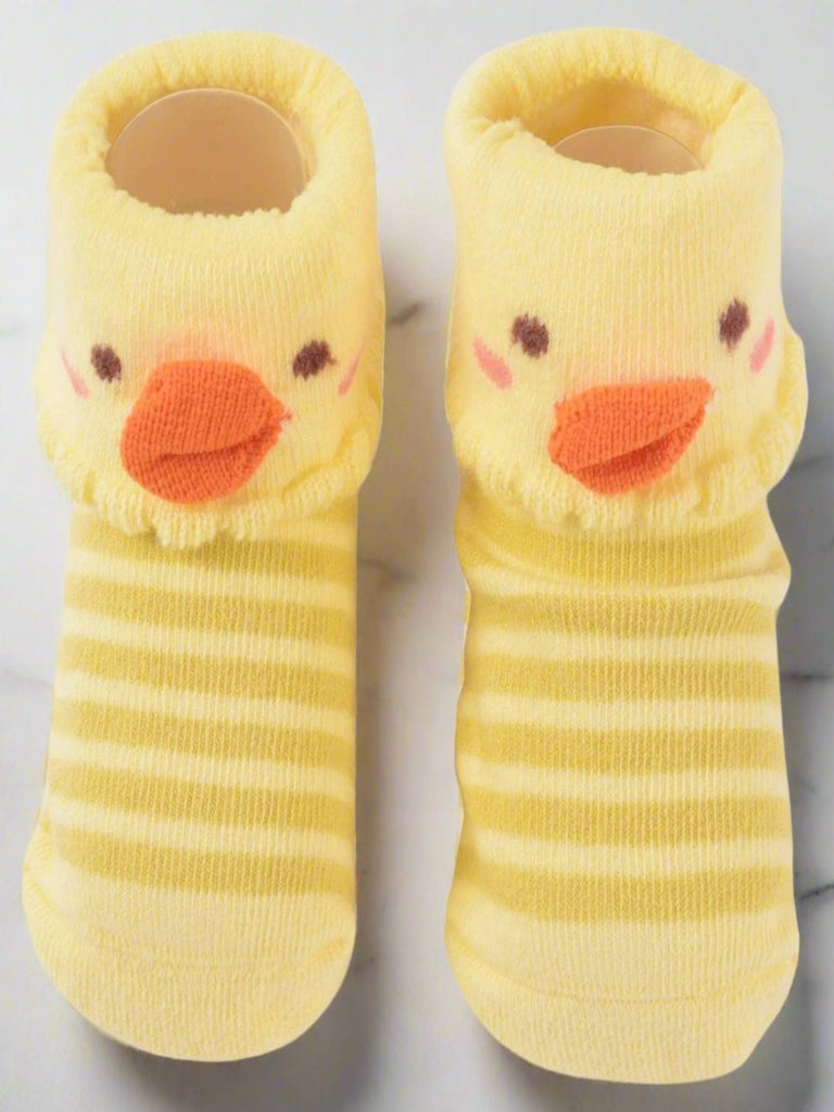 Yellow Duck Baby Socks with Stripes Product View - Yellow Bee