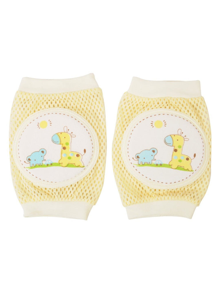 Front View of Yellow Bee Yellow Giraffe Protective Knee Pads for Toddlers with Yellow Mesh and Elastic Bands