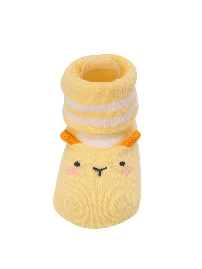 Closeup view of Yellow Lamb Baby Socks with Stripes