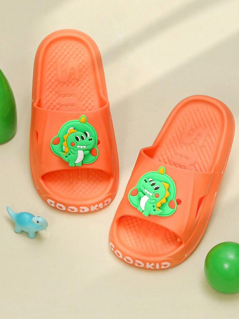 Creative display showcasing the playful design of Youth Dinosaur Character Summer Slides For Boy's