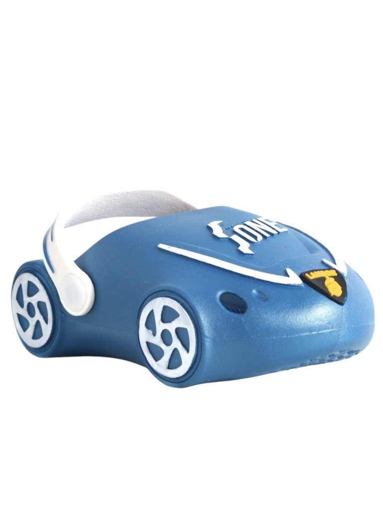 Zoom Into Comfort: Blue Car Clogs for Kids-Angle View