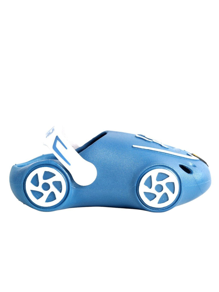 Zoom Into Comfort: Blue Car Clogs for Kids-Side View