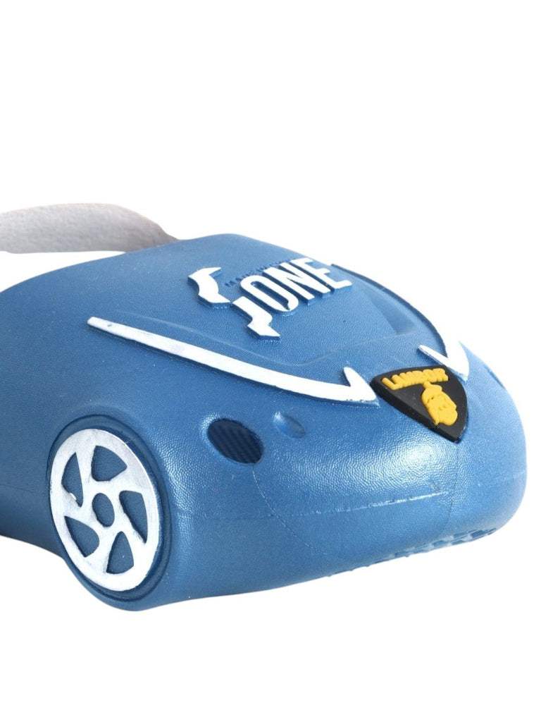 Zoom Into Comfort: Blue Car Clogs for Kids-Close up