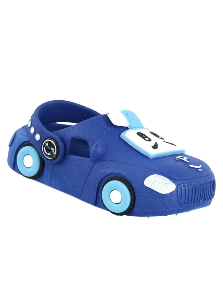 Yellow Bee Blue Car Pattern Clogs for Boys- Side Angle View