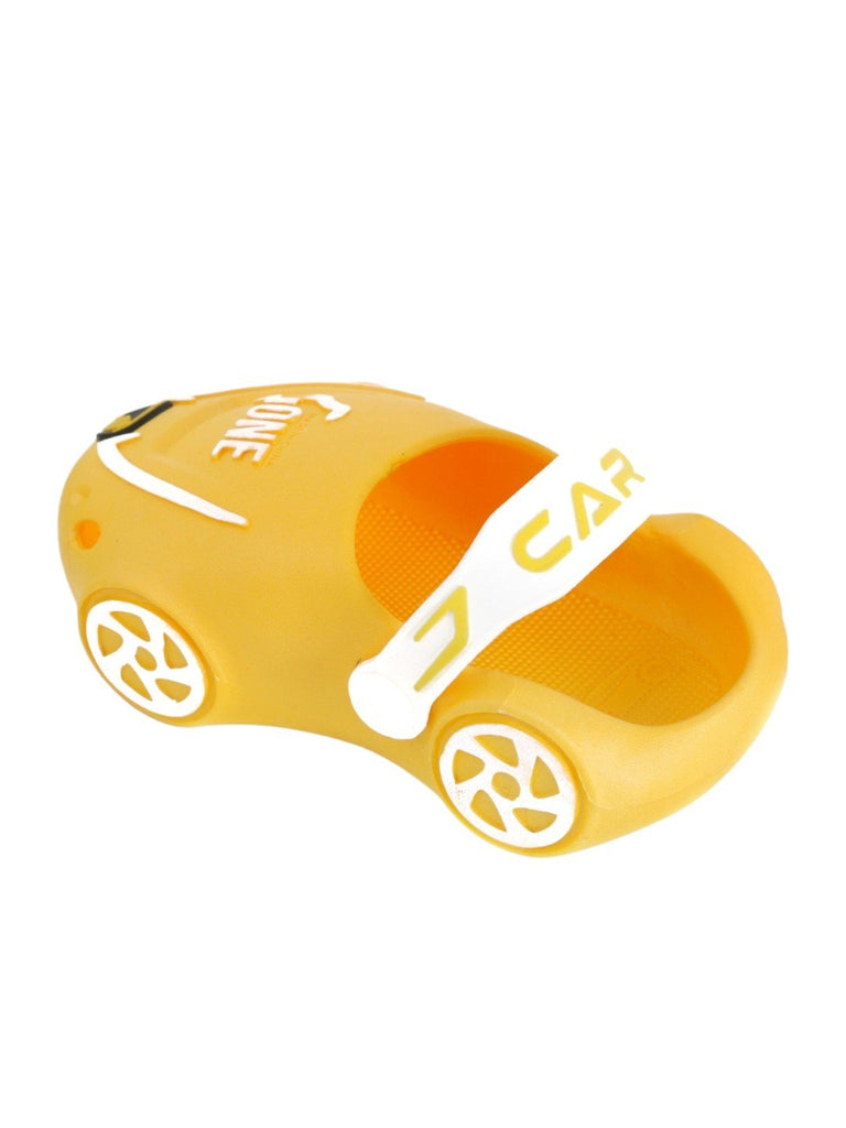 Zoom & Play: Sporty Yellow Car Clogs for Active Kids-Back view