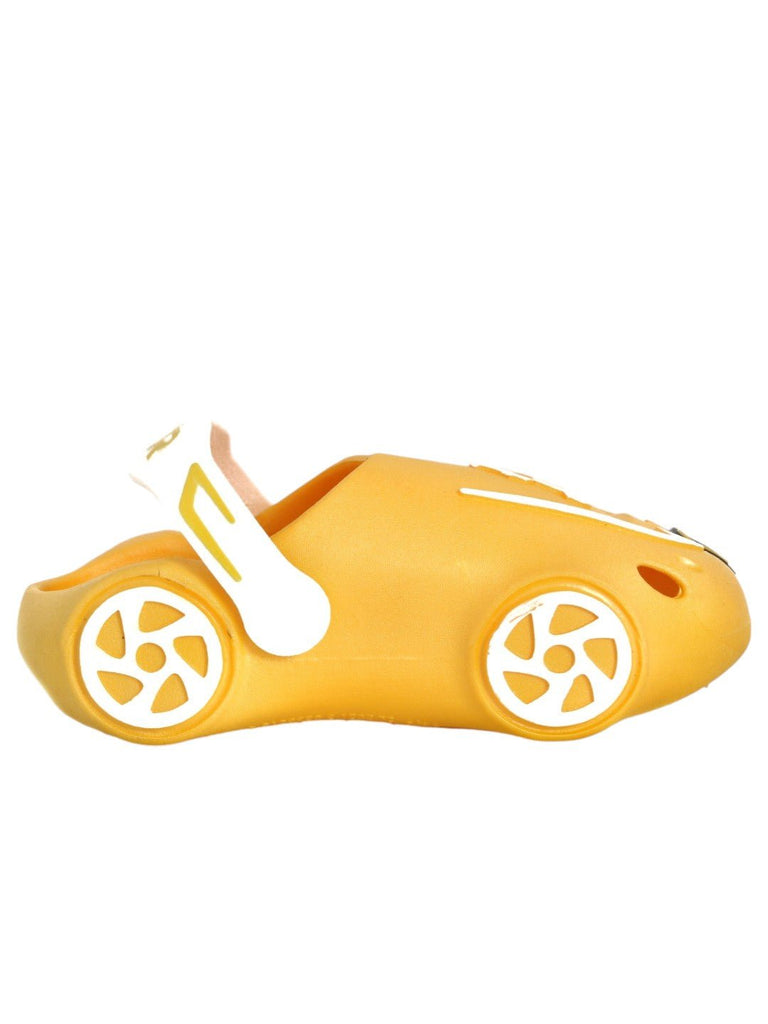 Zoom & Play: Sporty Yellow Car Clogs for Active Kids-Side View