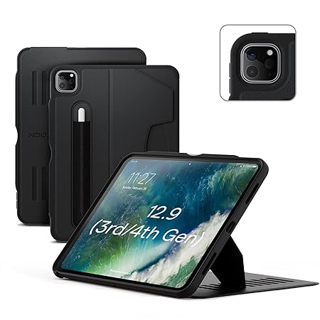  Front view of the ZUGU Black Protective Case for iPad Pro 12.9", featuring its sleek design and protective coverage.