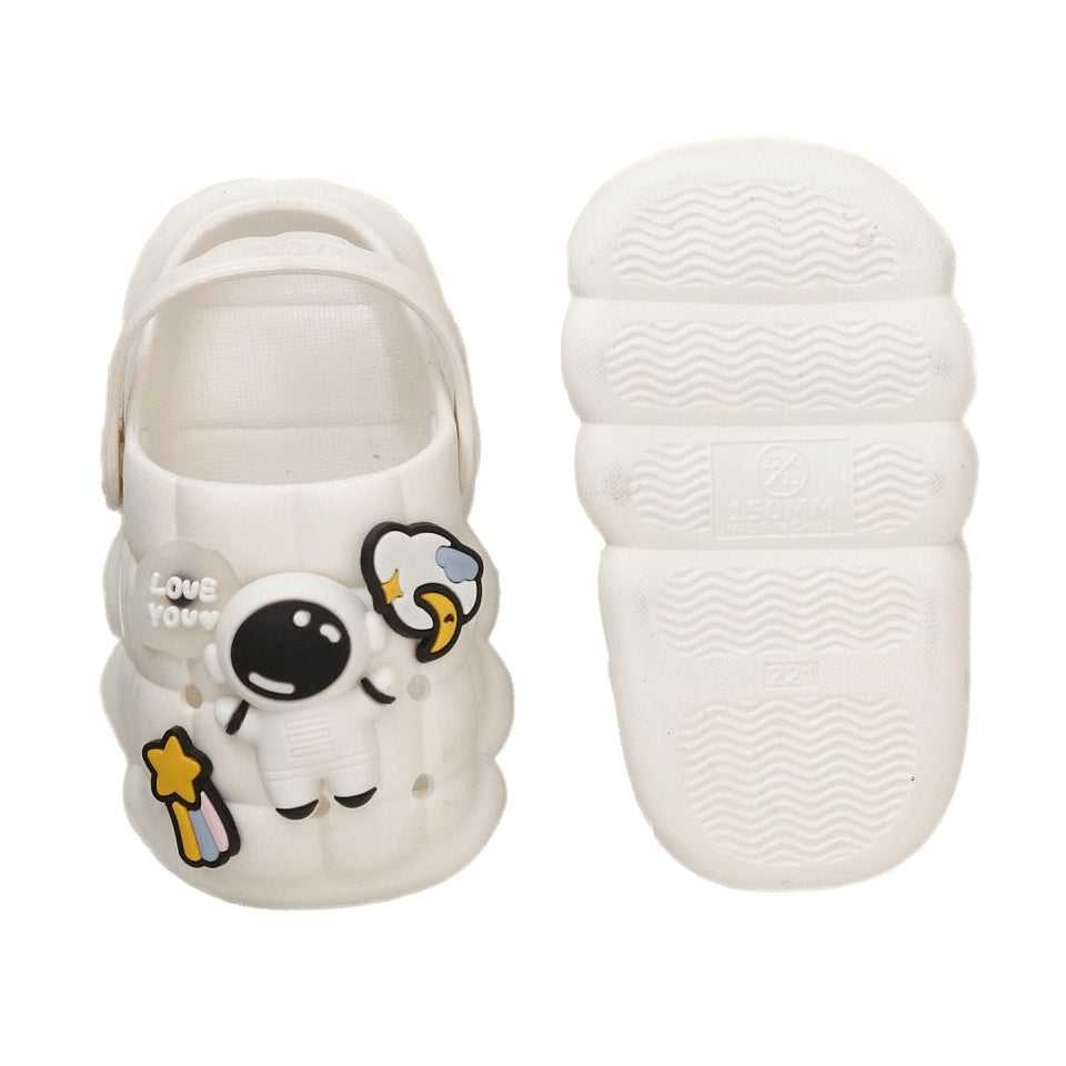 Boys' White 3D Astronaut Motif Clogs with Non-Slip Sole and Vibrant Space Accents-a