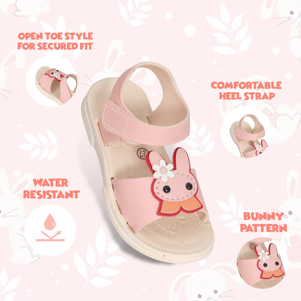 Promotional Image of Pink Bunny Detail Sandals with Key Features Highlighted