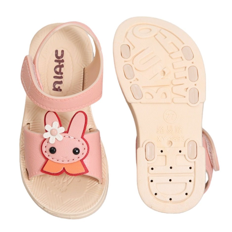 Bottom View of Pink Bunny Detail Sandals Showing Non-Slip Sole