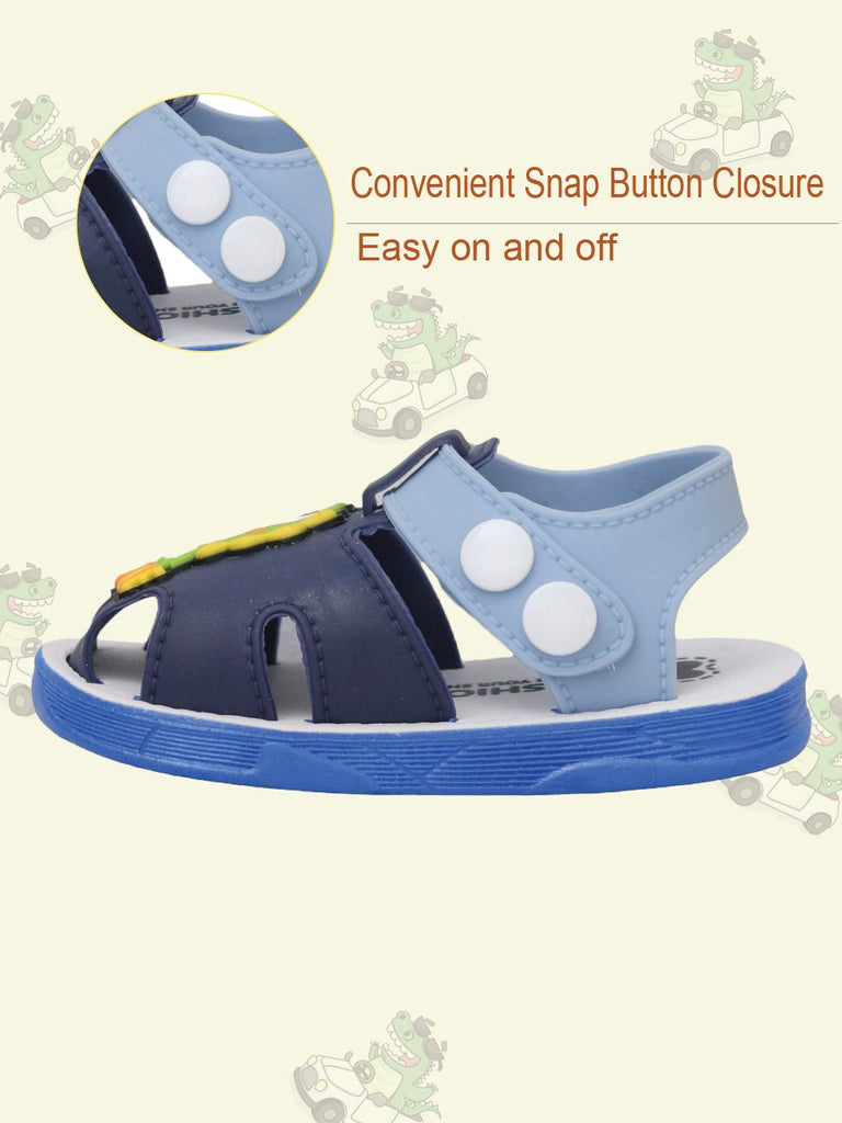 Easy Snap Button Closure on Kid-Friendly Dinosaur Sandals