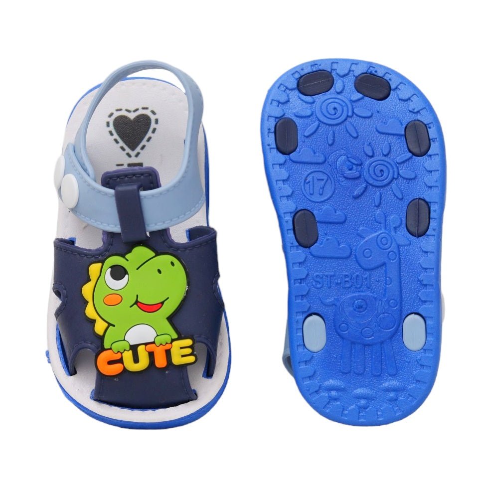 Bottom View of Dino Toddler Sandals with Fun Sole Pattern