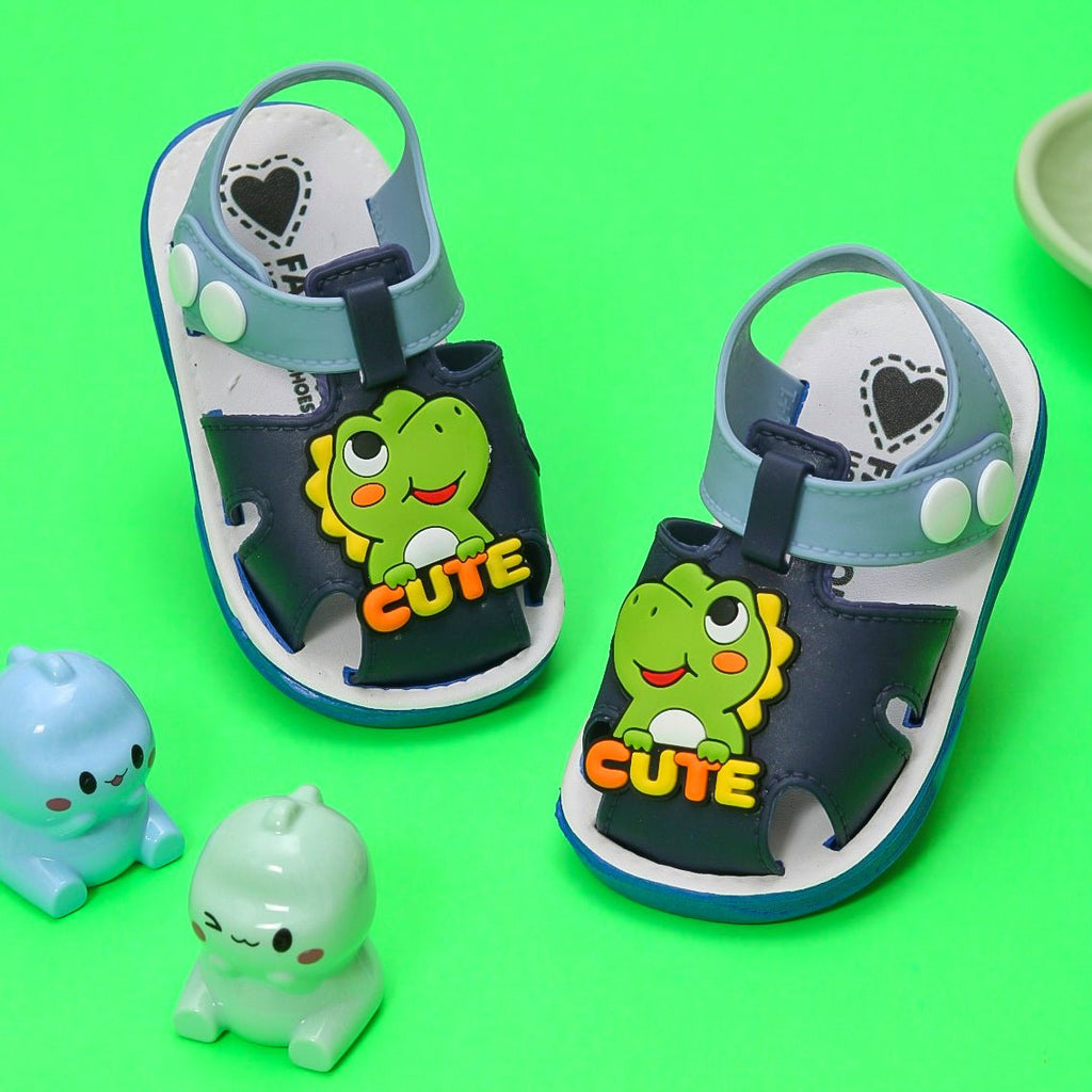 Toddler Sandals with Dino Motif on Vibrant Green Background