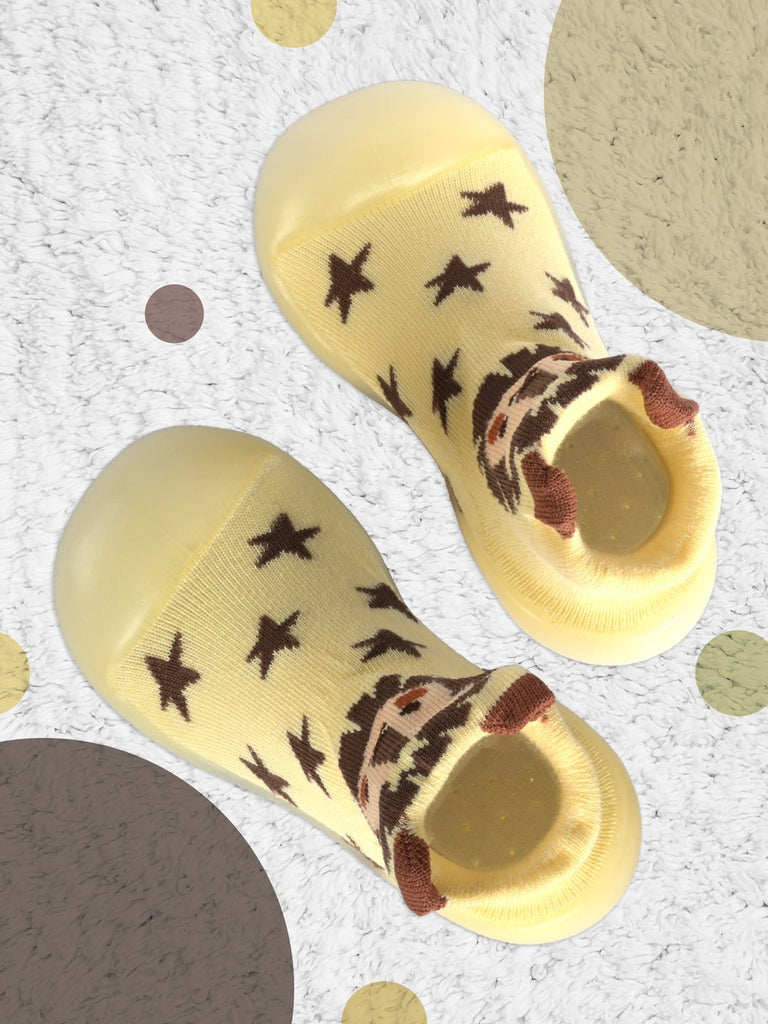 Cute Lion and Star Pattern on Yellow Shoe Socks by Yellow Bee