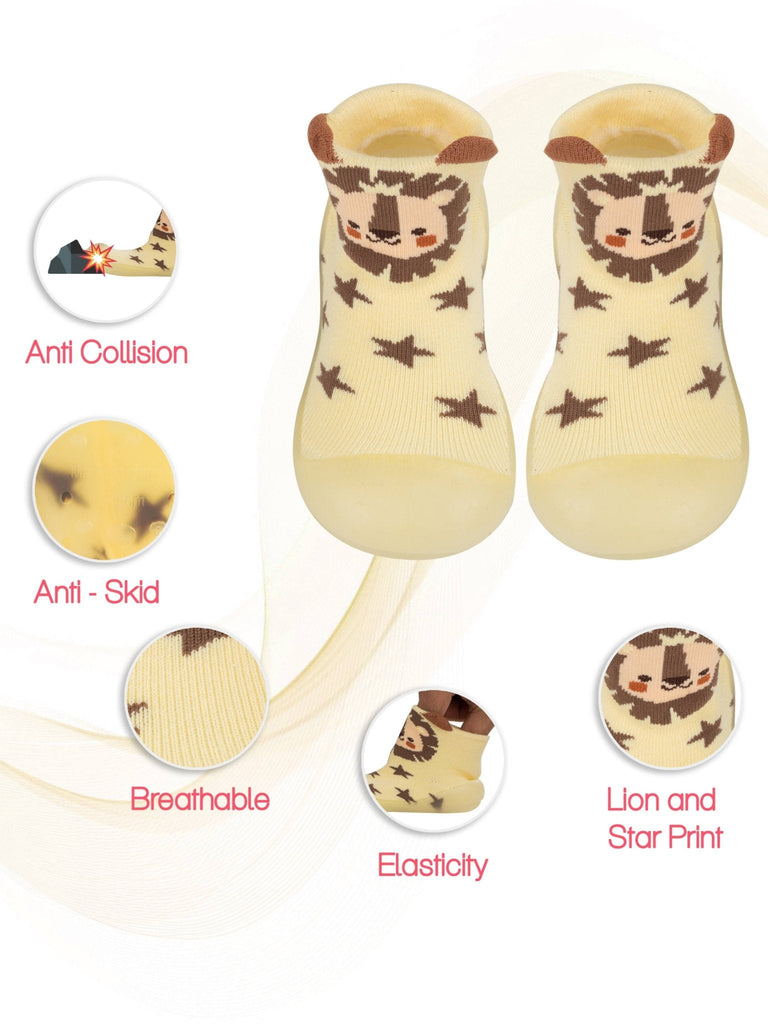 Adorable Lion and Star Shoe Socks by Yellow Bee with Anti-Collision Toe and Slip-Resistant Sole