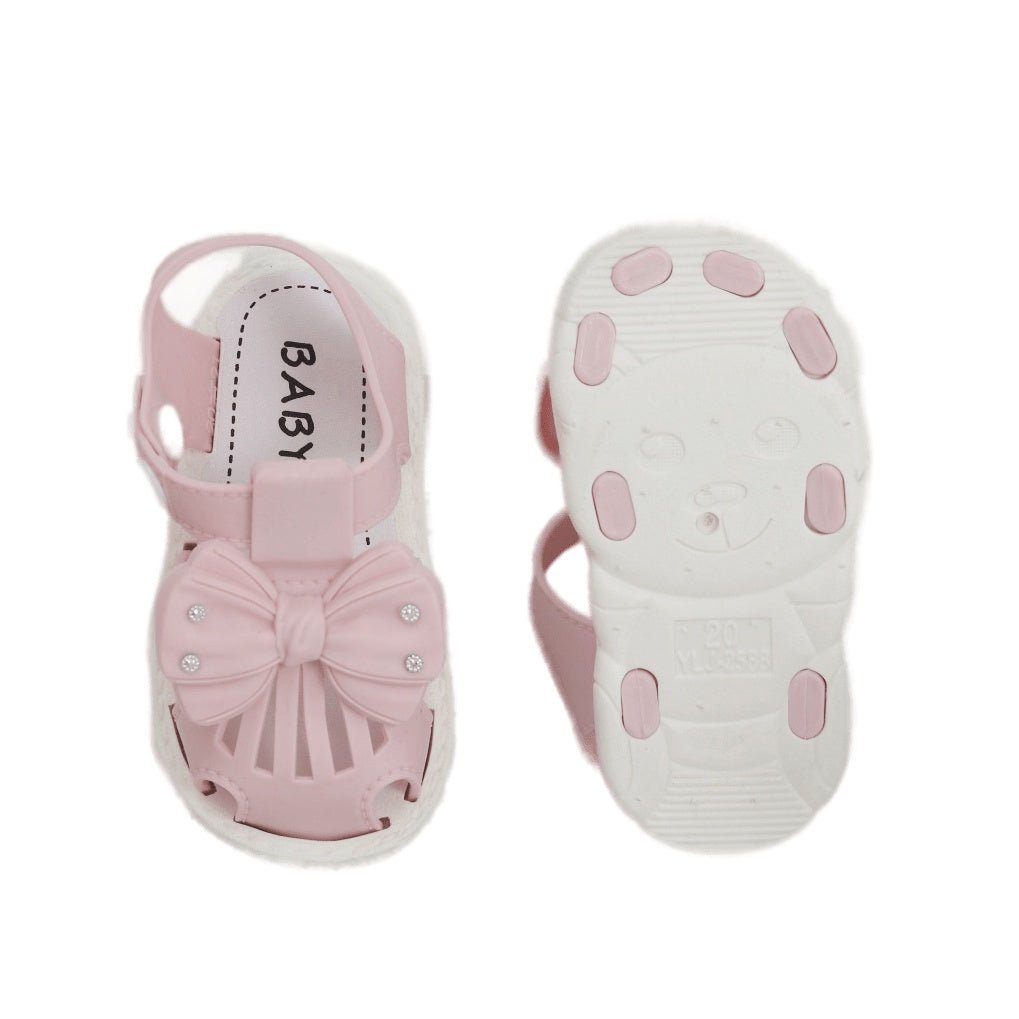 Sole View of Pink Bowknot Toddler Sandals Showing Anti-Slip Design