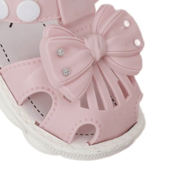Close-Up of Bowknot Detail on Pink Toddler Sandals