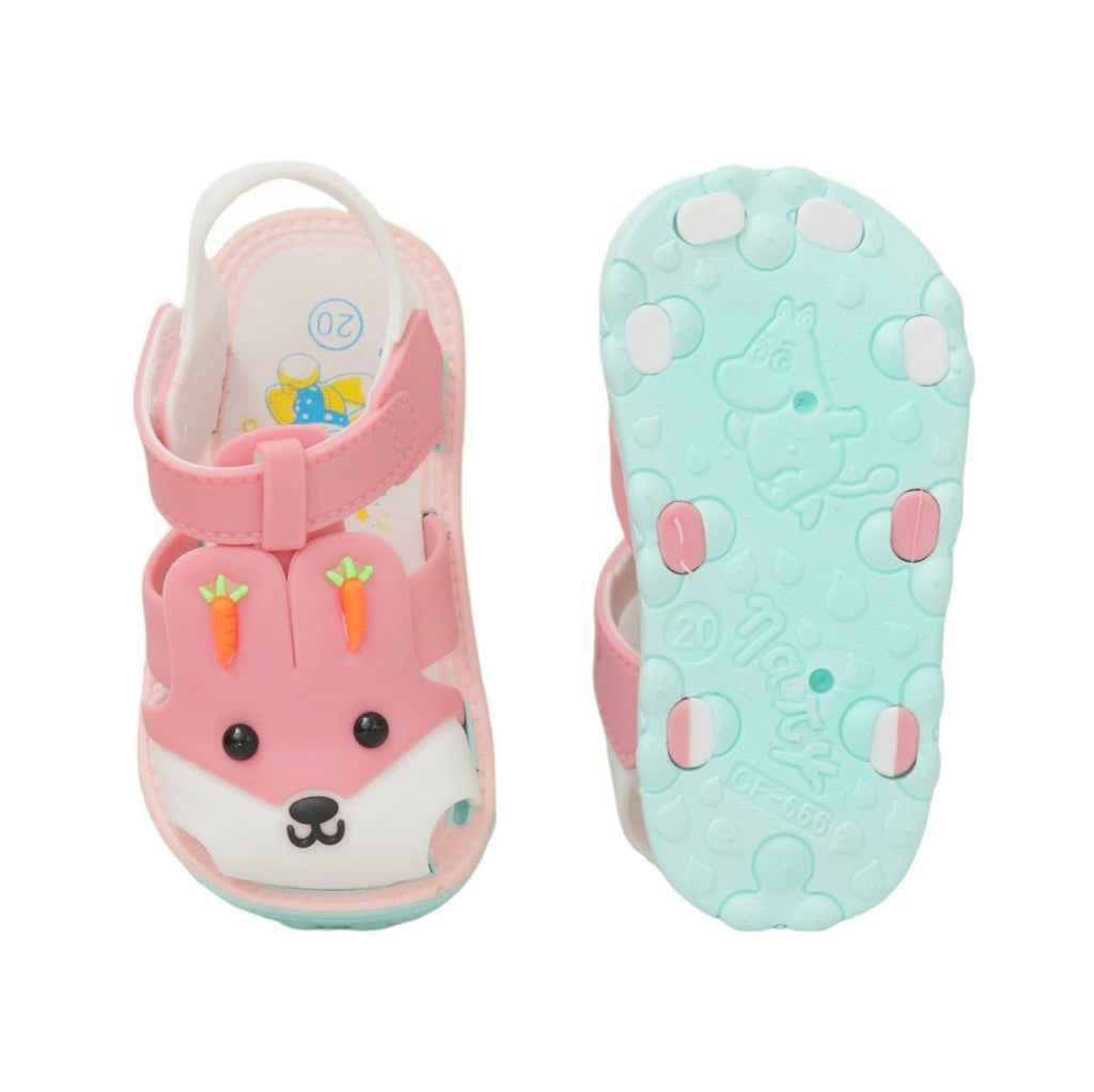 Full view of Pink Bunny Applique Sandals showcasing the cute design and non-slip sole.