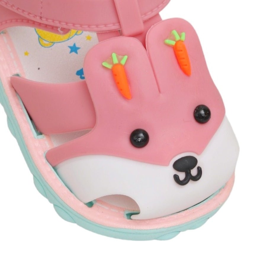 Detailed image of Pink Bunny Applique on Kids Sandal, perfect for your child's summer wardrobe.